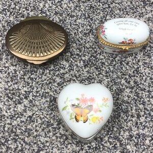 VTG Imperial Porcelain & Hinged Brass Shell + Heart Candle Trinket Boxes
